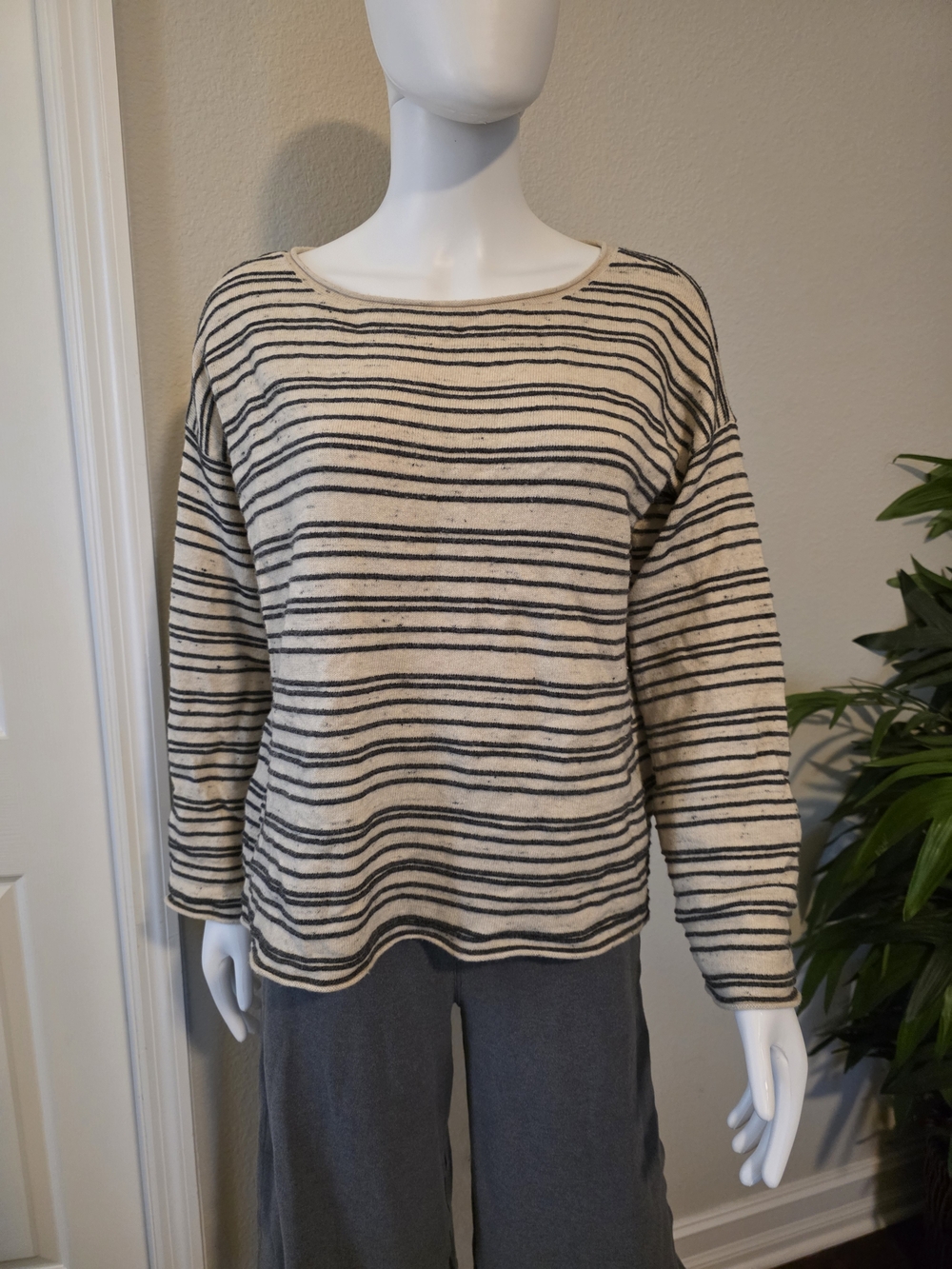 Eileen Fisher Peppered Organic Cotton Wool Bateau Neck Sweater in Maple Oat